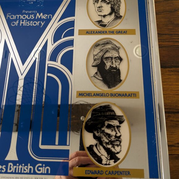 VINTAGE RARE BOODLES BRITISH Dry GIN Mirror Famous Men of History 20”x16” - Picture 5 of 13